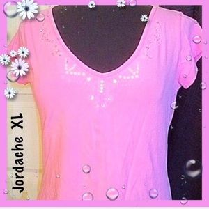 Jordache Pink Sequin Embellished Cotton V Neck Top